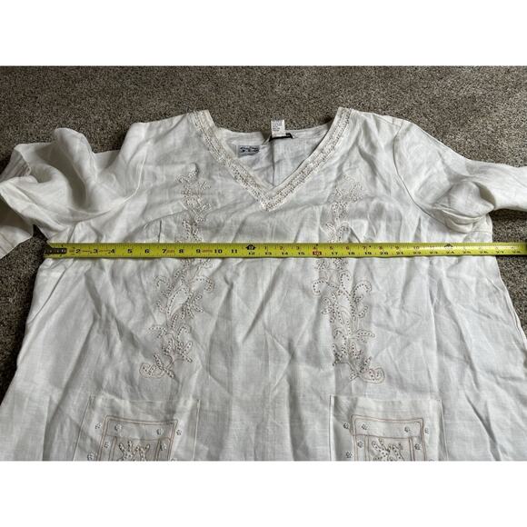 Edward Woman Irish Linen Embroidered Beaded Top Size 3X Clean White - Picture 6 of 6